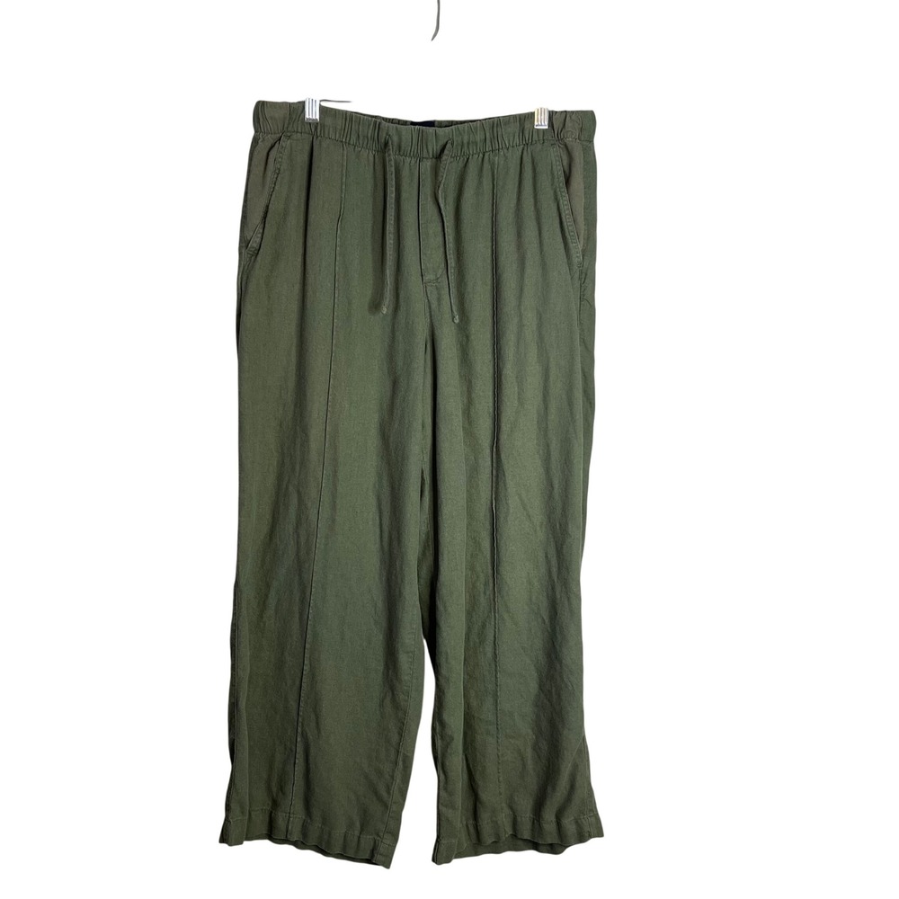GAP Wide Leg Crop Pants Sz L Linien Blend Pull On Drawstring Lagenlook Boho